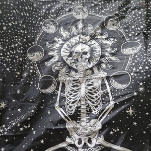 Mystical Skeleton Tapestry - Black and White